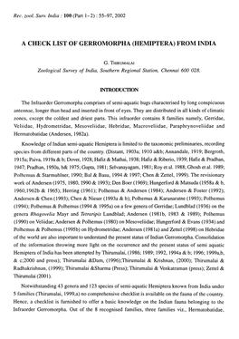 A Check List of Gerromorpha (Hemiptera) from India