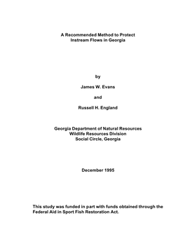 A Recommended Method to Protect Instream Flows in Georgia