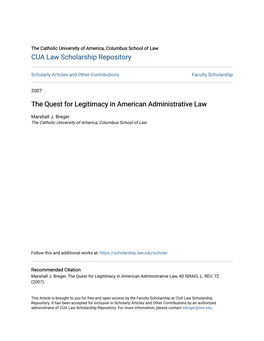 The Quest for Legitimacy in American Administrative Law