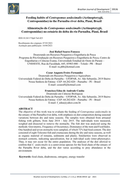 Feeding Habits of Centropomus Undecimalis (Actinopterygii, Centropomidae) in the Parnaíba River Delta, Piauí, Brazil