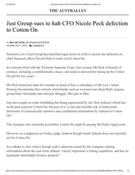 Just Group Sues to Halt CFO Nicole Peck Defection to Cotton on the AUSTRALIAN