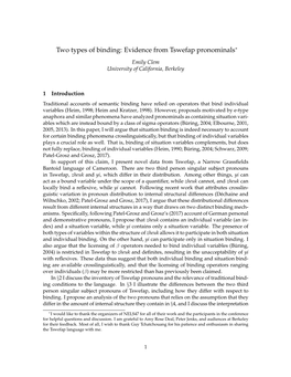 Two Types of Binding: Evidence from Tswefap Pronominals∗