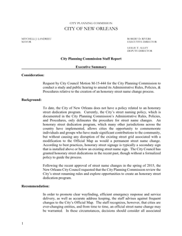 PRELIMINARY STAFF REPORT To: City Planning Commission Prepared By: Nicolette Jones, Stosh Kozlowski, Laura Baños, and Derreck Deason Date: February 16, 2015