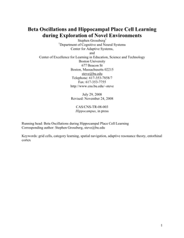 Beta Oscillations and Hippocampal Place Cell Learning During