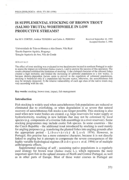 Is Supplemental Stocking of Brown Trout (Salmo Trutta) Worthwhile in Low Productive Streams?