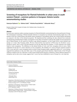 Screening of Mosquitoes for Filarioid Helminths in Urban Areas in South Western Poland—Common Patterns in European Setaria Tundra Xenomonitoring Studies