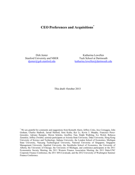 CEO Preferences and Acquisitions*