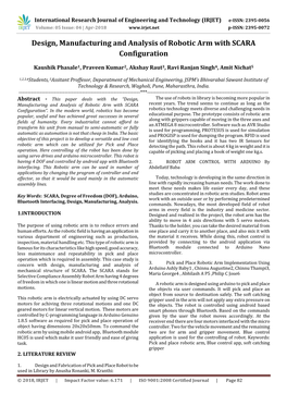 Design, Manufacturing and Analysis of Robotic Arm with SCARA Configuration