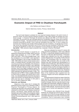 Economic Impact of FMD in Chazhoor Panchayath