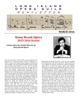 Stony Brook Opera 2015-2016 Season