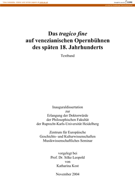 Das Tragico Fine Auf Venezianischen Opernbühnen Des Späten 18