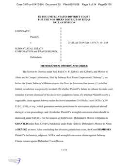 Case 3:07-Cv-01415-BH Document 25 Filed 02/15/08 Page 1 of 14 Pageid 135