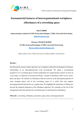 Sociomaterial Features of Interorganizational Workplaces. Affordances of a Coworking Space