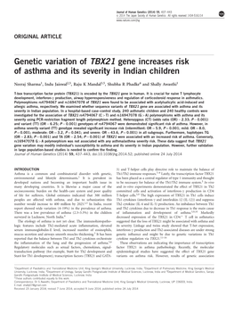 Genetic Variation of TBX21 Gene Increases Risk of Asthma and Its Severity in Indian Children