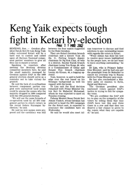 Keng Yaik Expects Tough Fight in Ketari By-Election (NST 11/03/2002)