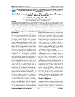 Morphology of Female Genital Organs of Three Spider Species from Genus Neoscona (Araneae- Araneidae) Sonali P