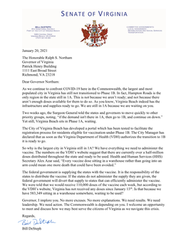 Sen Desteph Letter to Gov Northam