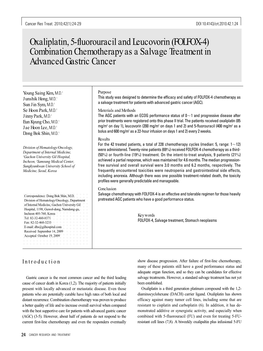 FOLFOX-4) Combination Chemotherapy As a Salvage Treatment in Advanced Gastric Cancer