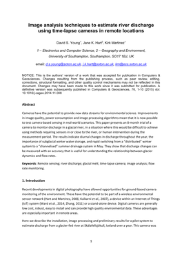 Image Analysis Techniques to Estimate River Discharge Using Time-Lapse Cameras in Remote Locations