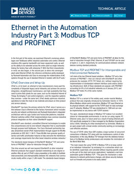 Ethernet in the Automation Industry Part 3: Modbus TCP and PROFINET