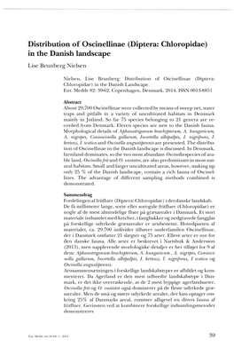 Distribution of Oscinellinae (Diptera: Chloropidae) in the Danish Landscape Lise Brunberg Nielsen