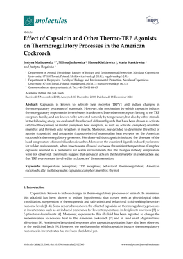 Effect of Capsaicin and Other Thermo-TRP Agonists on Thermoregulatory Processes in the American Cockroach