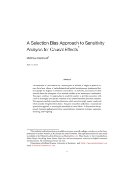 A Selection Bias Approach to Sensitivity Analysis for Causal Effects*