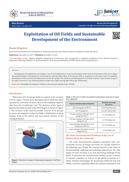 Exploitation of Oil Fields and Sustainable Development of the Environment