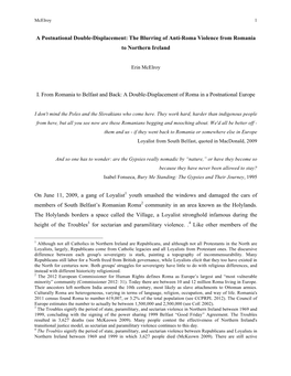 A Postnational Double-Displacement: the Blurring of Anti-Roma Violence from Romania to Northern Ireland