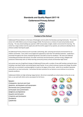 Standards and Quality Report 2017-18 Calderwood Primary School