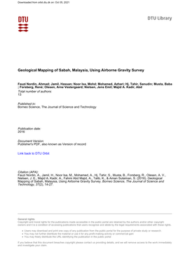Geological Mapping of Sabah, Malaysia, Using Airborne Gravity Survey