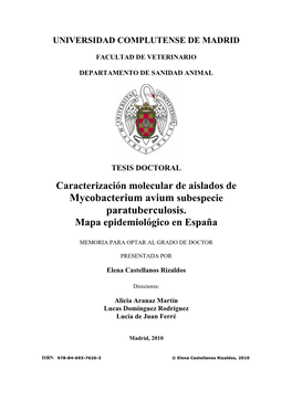 Mycobacterium Avium Subespecie Paratuberculosis. Mapa Epidemiológico En España