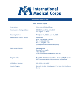 International Medical Corps Headquarters Mailing Address: 12400 Wilshire Blvd., Suite 1500 Los Angeles, CA 90025