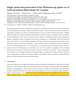 Origin, Burial and Preservation of Late Pleistocene-Age Glacier Ice in Arctic