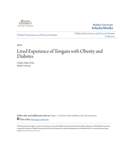 Lived Experience of Tongans with Obesity and Diabetes Gladys Adjei-Poku Walden University