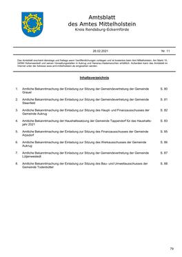 Amtsblatt Des Amtes Mittelholstein Kreis Rendsburg-Eckernförde