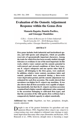 Evaluation of the Osmotic Adjustment Response Within the Genus Beta