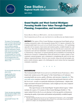 Grand Rapids and West Central Michigan: Pursuing Health Care Value Through Regional Planning, Cooperation, and Investment