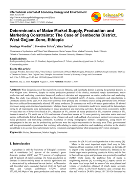 Determinants of Maize Market Supply, Production and Marketing Constraints: the Case of Dembecha District, West Gojjam Zone, Ethiopia