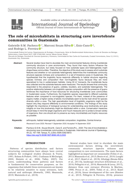 The Role of Microhabitats in Structuring Cave Invertebrate Communities in Guatemala Gabrielle S.M