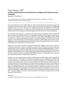 Paper Number: 2897 a History of Early Antarctic Fossil Discoveries in Support of the Supercontinent Gondwana Clary, R.M.1, and Sharpe, T.2