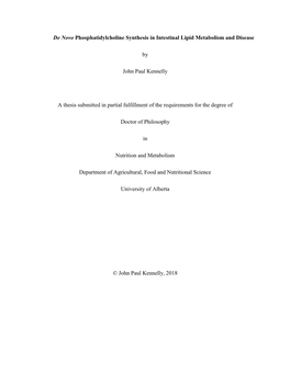De Novo Phosphatidylcholine Synthesis in Intestinal Lipid Metabolism and Disease