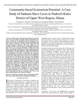 Community-Based Ecotourism Potential: a Case Study of Sankana Slave Caves in Nadowli-Kaleo