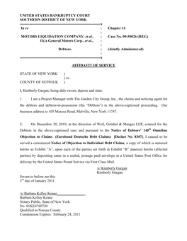 UNITED STATES BANKRUPTCY COURT SOUTHERN DISTRICT of NEW YORK ------X in Re : Chapter 11 : MOTORS LIQUIDATION COMPANY, Et Al., : Case No