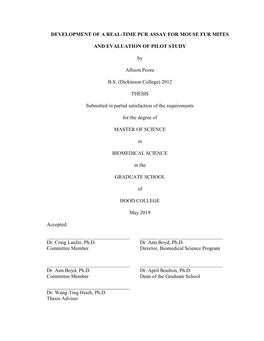 Development of a Real-Time Pcr Assay for Mouse Fur Mites