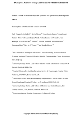 Genetic Variants of Microsomal Epoxide Hydrolase and Glutamate-Cysteine Ligase In