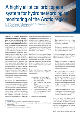 A Highly Elliptical Orbit Space System for Hydrometeorological Monitoring of the Arctic Region by V