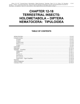 Terrestrial Insects: Holometabola – Diptera Nematocera: Tipuloidea