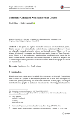 Minimal K-Connected Non-Hamiltonian Graphs