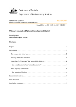 Military Memorials of National Significance Bill 2008